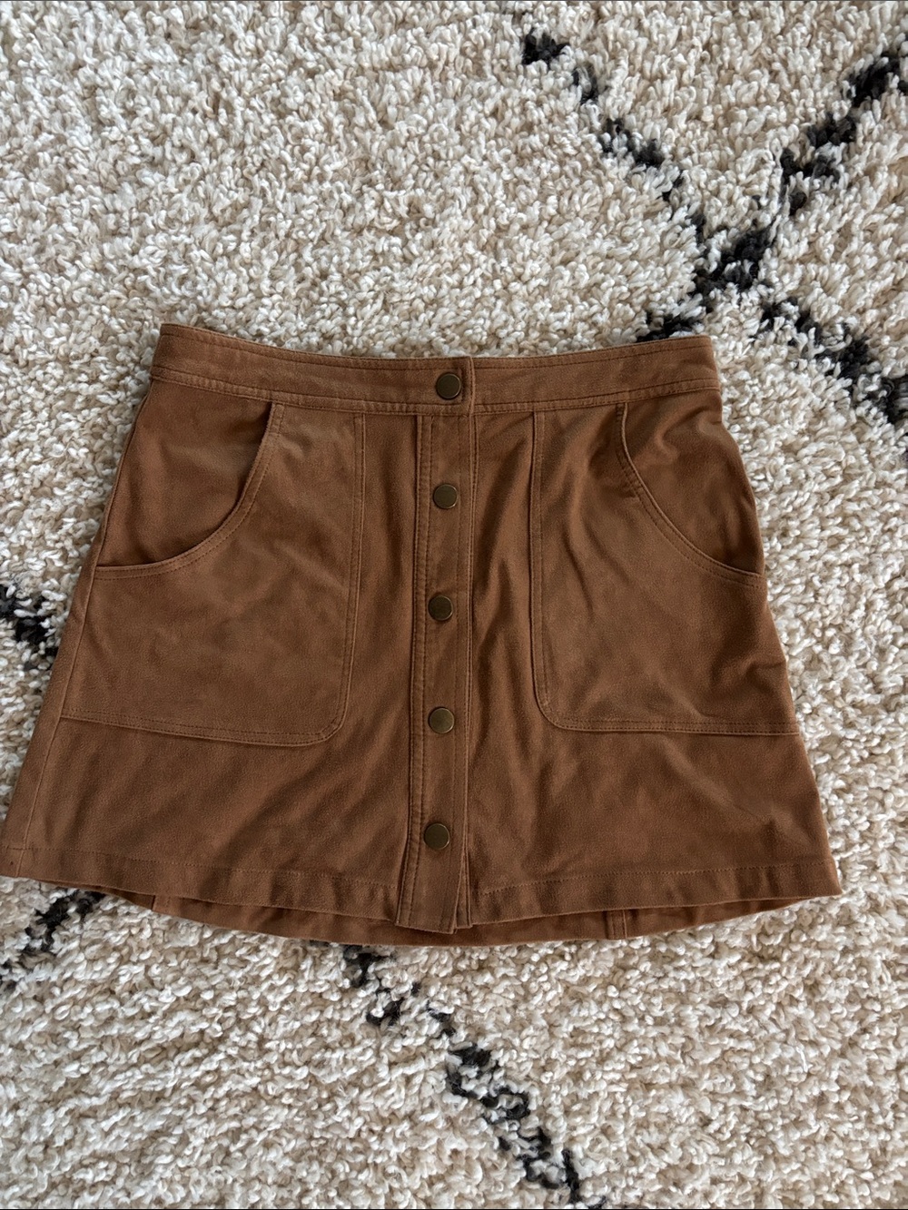 Chestnut Button-Front Mini Skirt with Patch Pockets